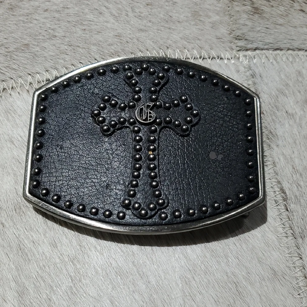 Guess Black and Silver Cross Belt Buckle